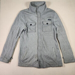 Ezekiel Sweater Mens XL Full Zip Herringbone Knit Collared Gray Cotton Blend EUC